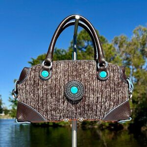 GABS Firenze Brown Wool & Orange Leather Handbag